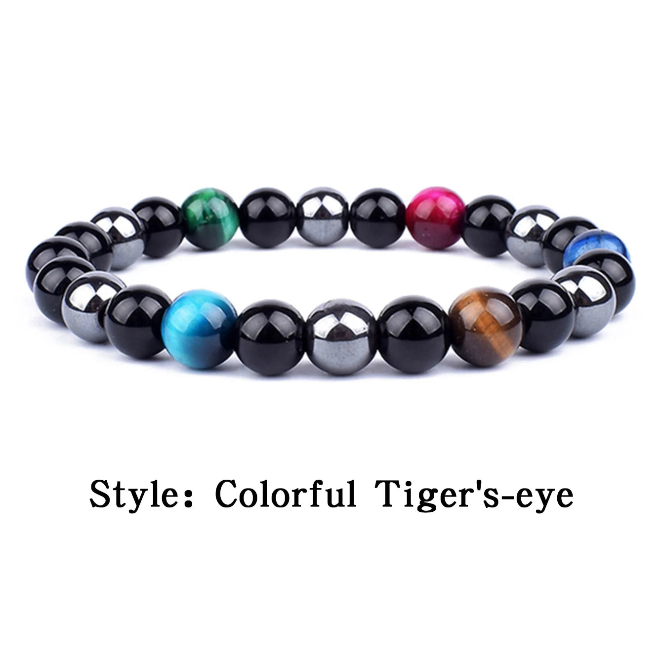 OAIITE Natural Black Obsidian Hematite Tiger Eye Bead Bracelet For Men Jewelry