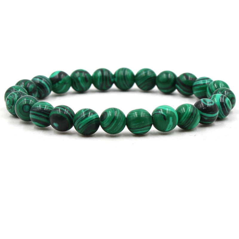 Men's Classic Black Matte Green Malachite Bracelets Elastic Strand Jewelry