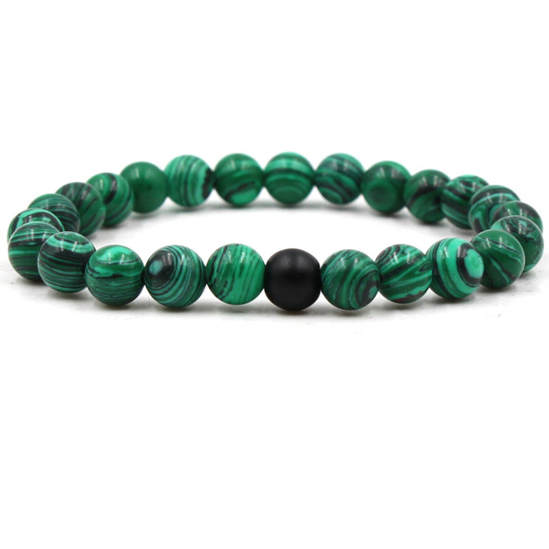 Men's Classic Black Matte Green Malachite Bracelets Elastic Strand Jewelry