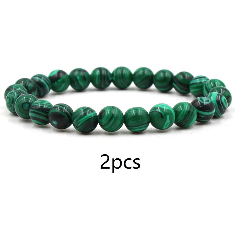 Men's Classic Black Matte Green Malachite Bracelets Elastic Strand Jewelry