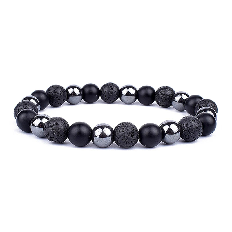 OAIITE Natural Black Obsidian Hematite Tiger Eye Bead Bracelet For Men Jewelry