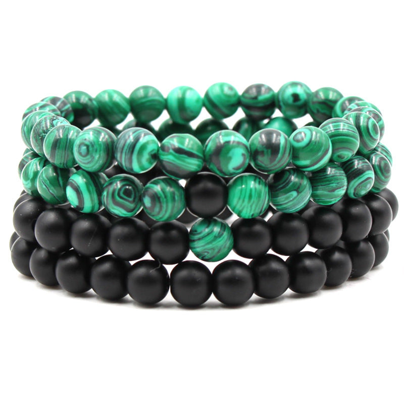 Men's Classic Black Matte Green Malachite Bracelets Elastic Strand Jewelry