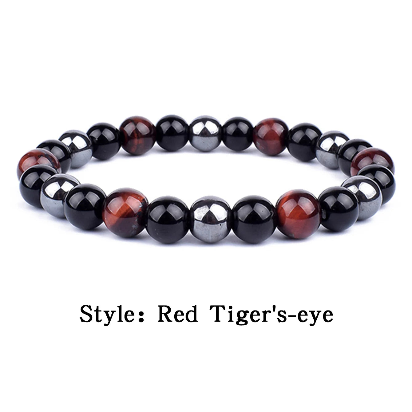 OAIITE Natural Black Obsidian Hematite Tiger Eye Bead Bracelet For Men Jewelry