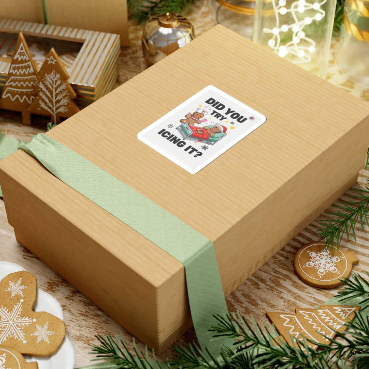 Funny Christmas Gingerbread Sticker — "Did You Try Icing It?"