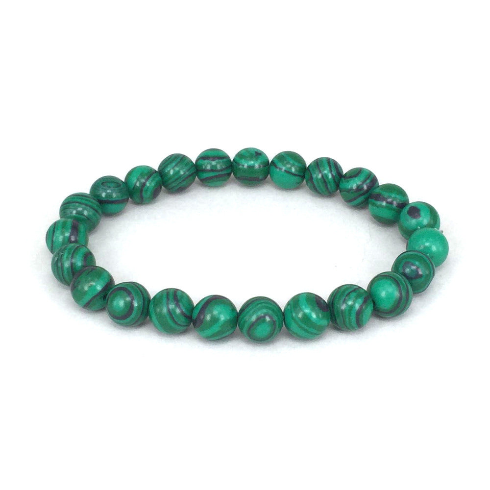 Men's Classic Black Matte Green Malachite Bracelets Elastic Strand Jewelry