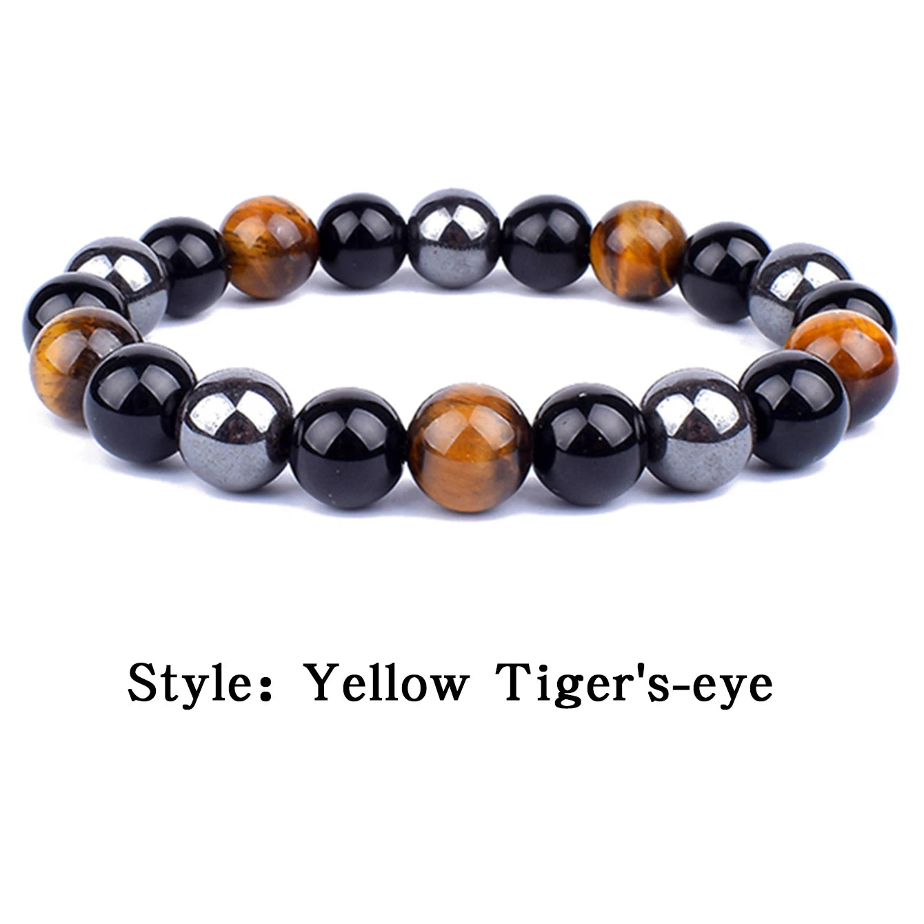 OAIITE Natural Black Obsidian Hematite Tiger Eye Bead Bracelet For Men Jewelry