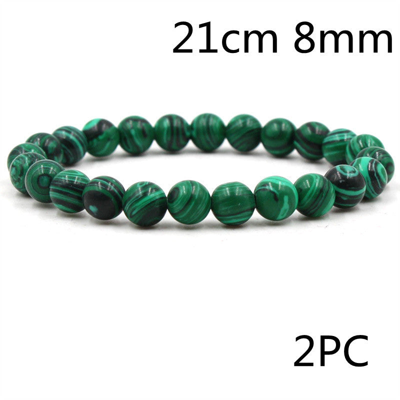 Men's Classic Black Matte Green Malachite Bracelets Elastic Strand Jewelry