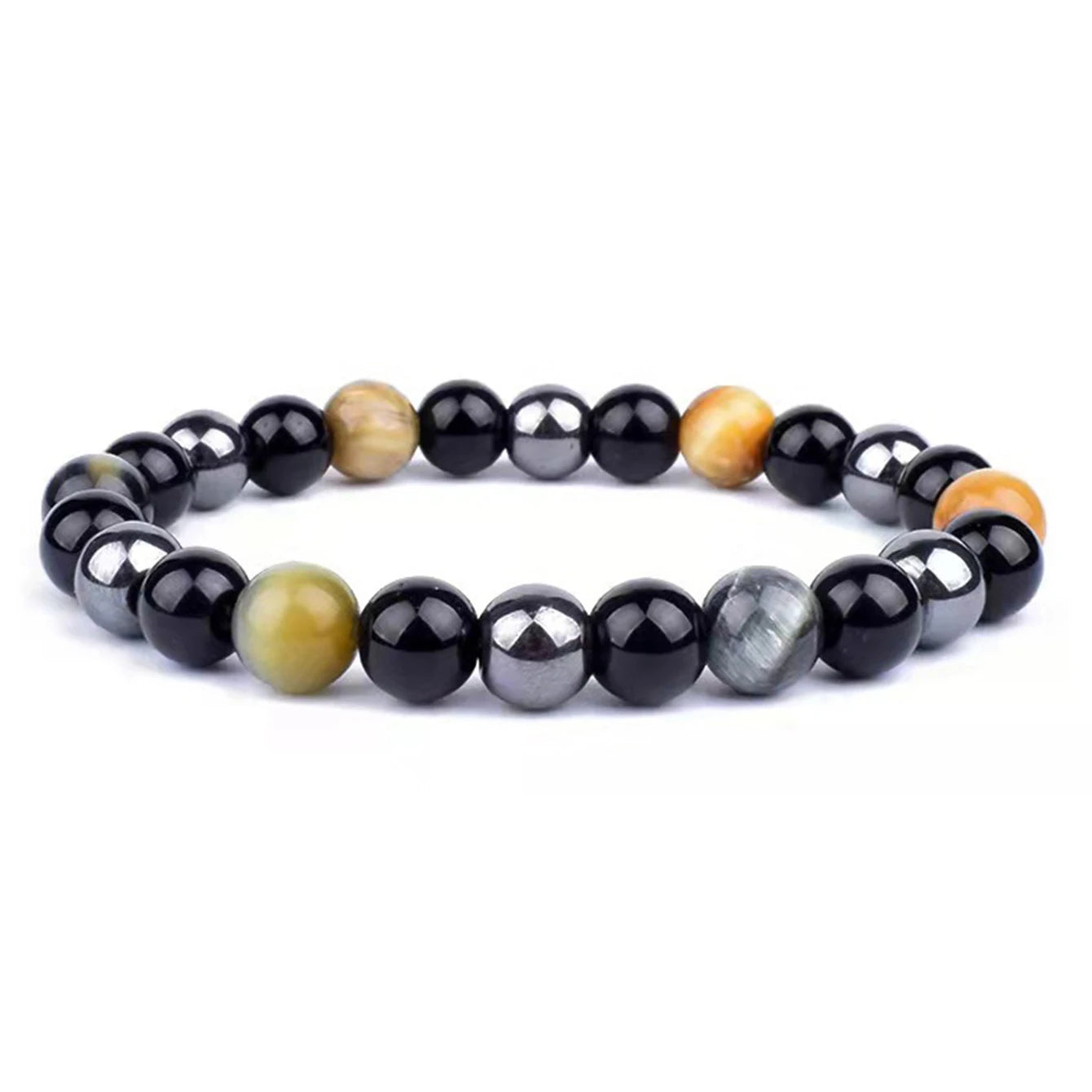 OAIITE Natural Black Obsidian Hematite Tiger Eye Bead Bracelet For Men Jewelry
