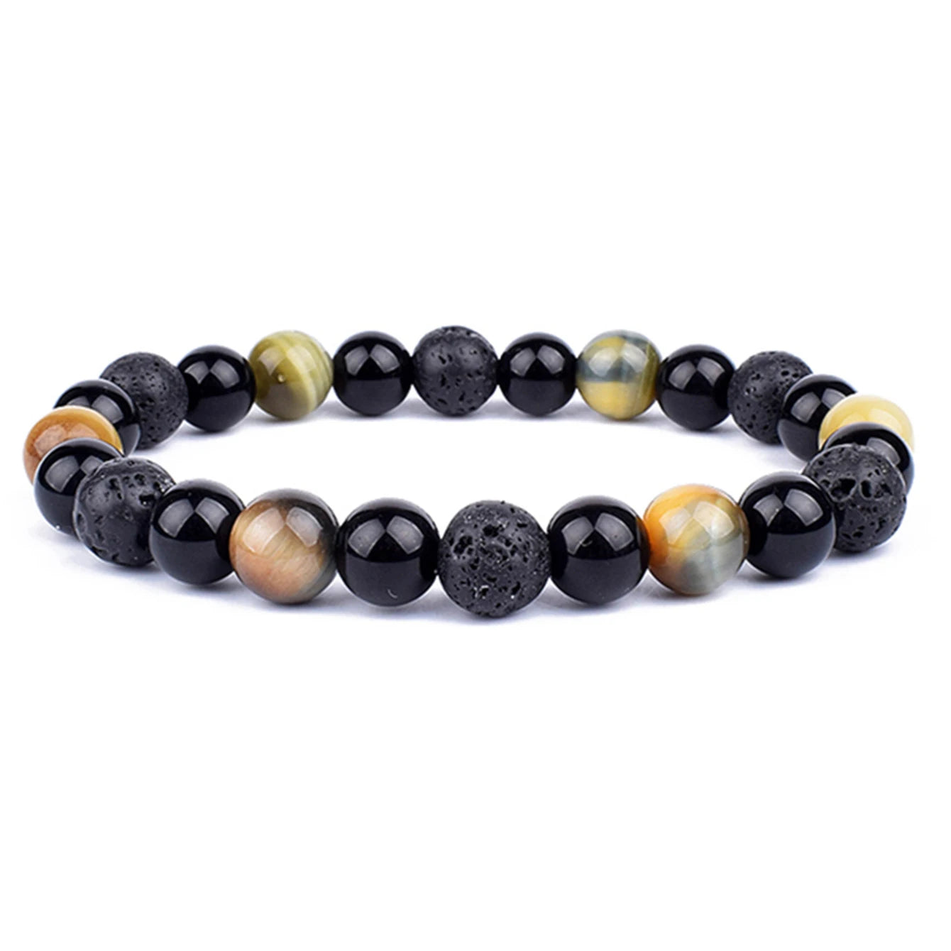 OAIITE Natural Black Obsidian Hematite Tiger Eye Bead Bracelet For Men Jewelry