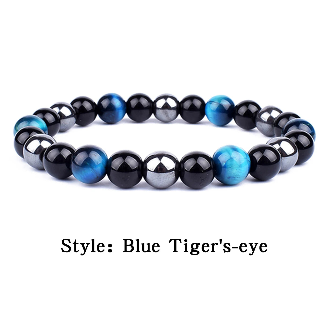 OAIITE Natural Black Obsidian Hematite Tiger Eye Bead Bracelet For Men Jewelry