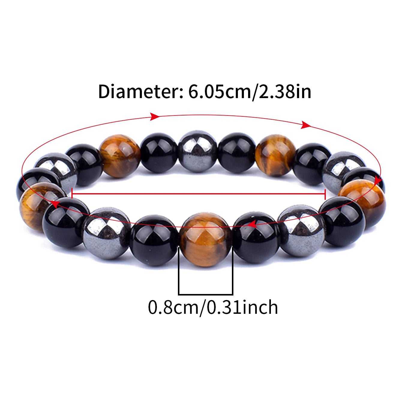 OAIITE Natural Black Obsidian Hematite Tiger Eye Bead Bracelet For Men Jewelry