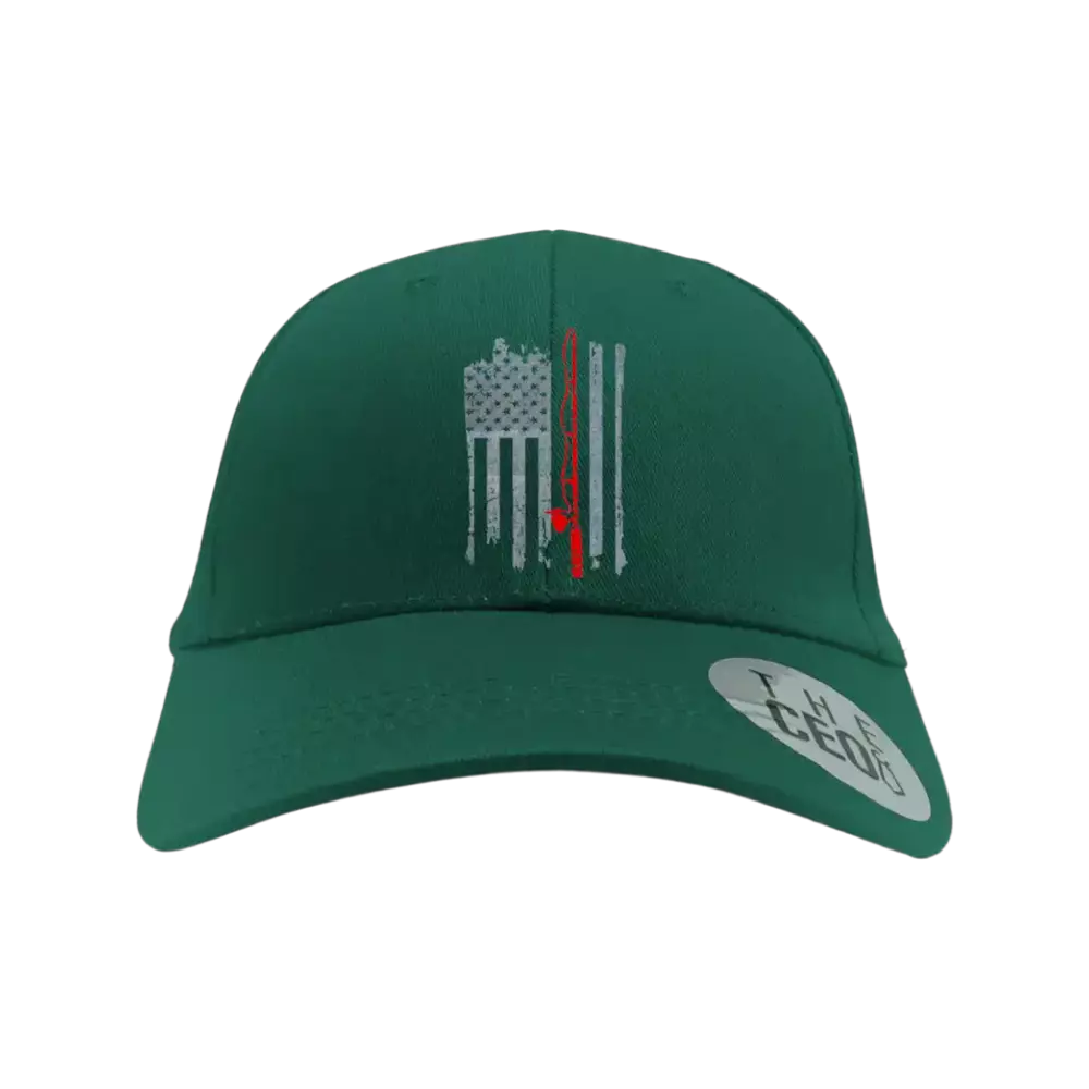Fishing Rod American Flag Embroidered Baseball Hat
