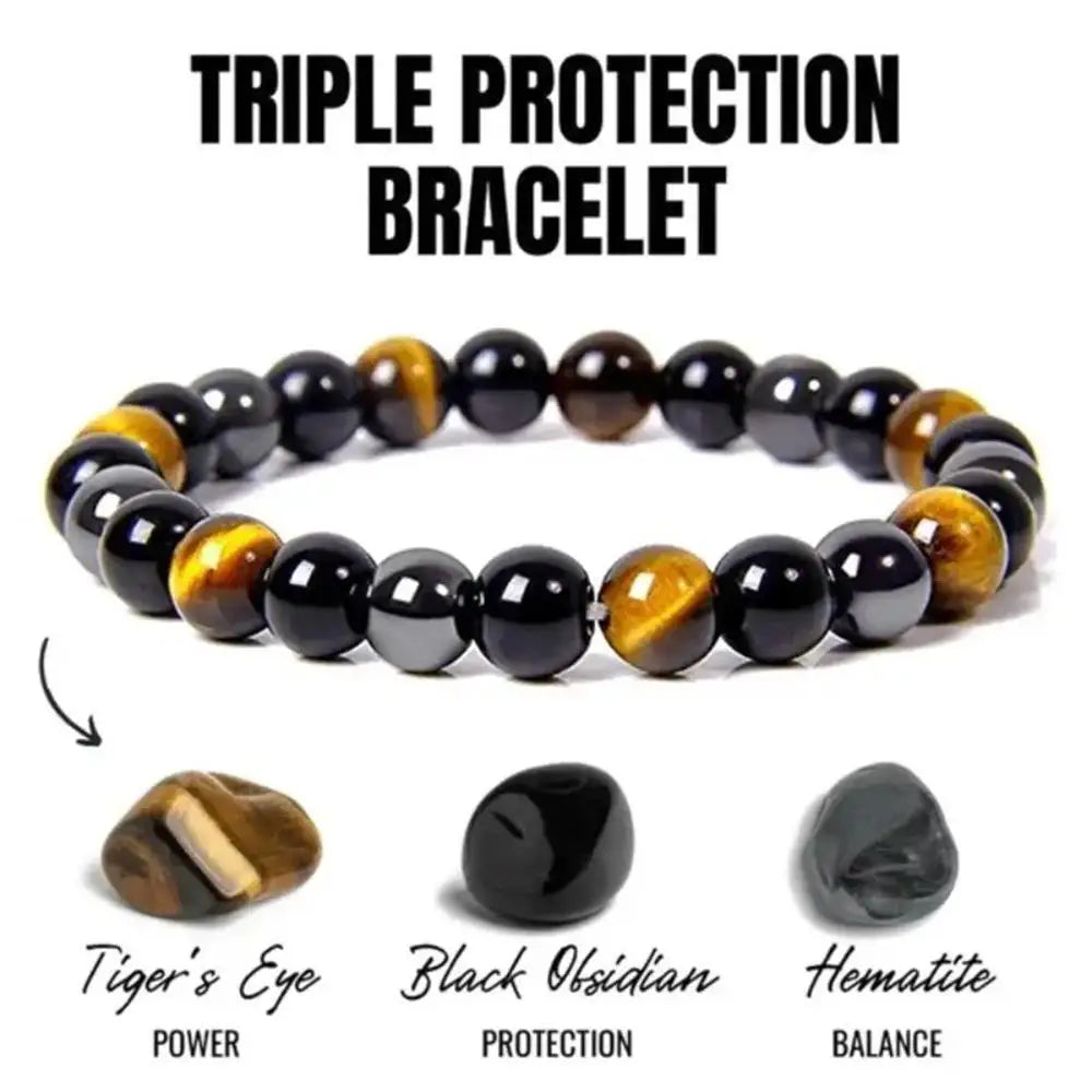 OAIITE Natural Black Obsidian Hematite Tiger Eye Bead Bracelet For Men Jewelry