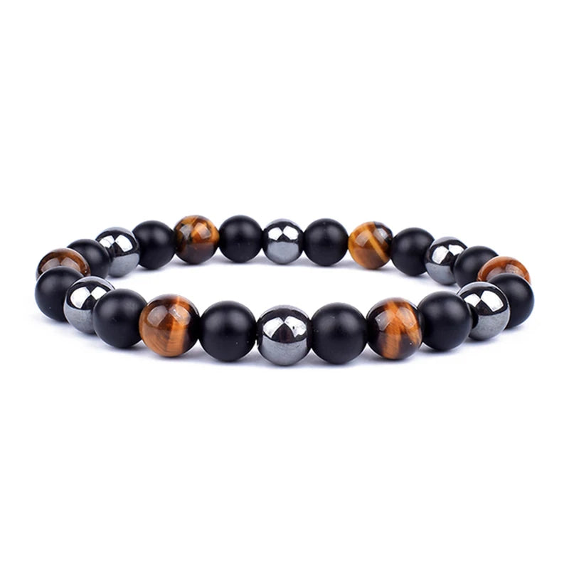 OAIITE Natural Black Obsidian Hematite Tiger Eye Bead Bracelet For Men Jewelry