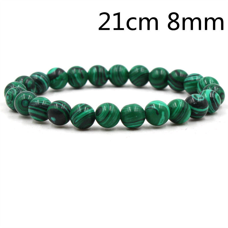 Men's Classic Black Matte Green Malachite Bracelets Elastic Strand Jewelry