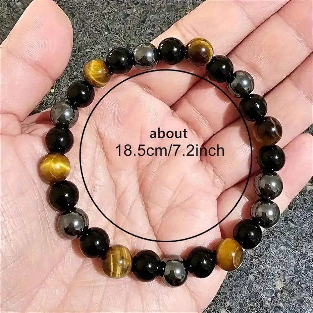 OAIITE Natural Black Obsidian Hematite Tiger Eye Bead Bracelet For Men Jewelry