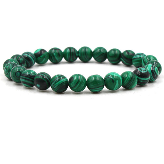 Men's Classic Black Matte Green Malachite Bracelets Elastic Strand Jewelry