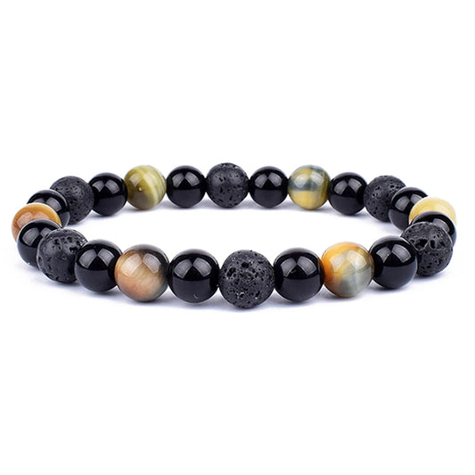 OAIITE Natural Black Obsidian Hematite Tiger Eye Bead Bracelet For Men Jewelry