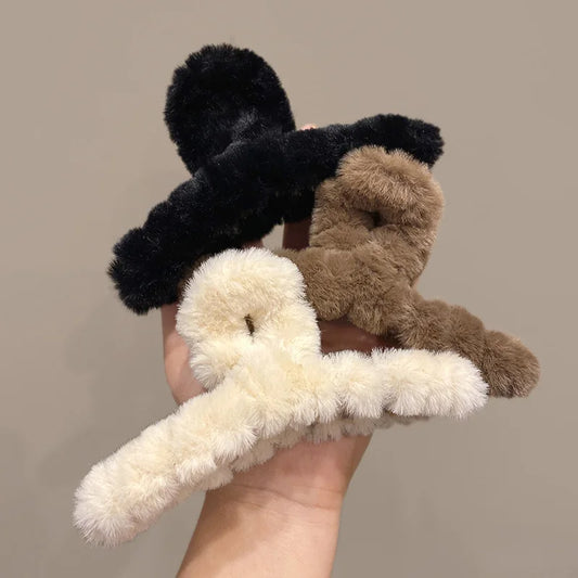 Molans Large Fuzzy Claw Hair Clips For Women Crab Barrette Accessories Plush Shark